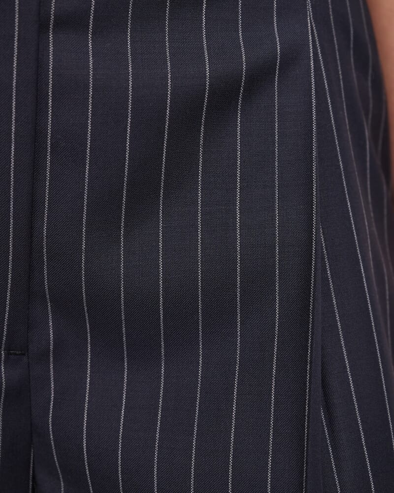 Polly Pinstripe Wool Blend Pleat Front Pant in NAVY/IVORY