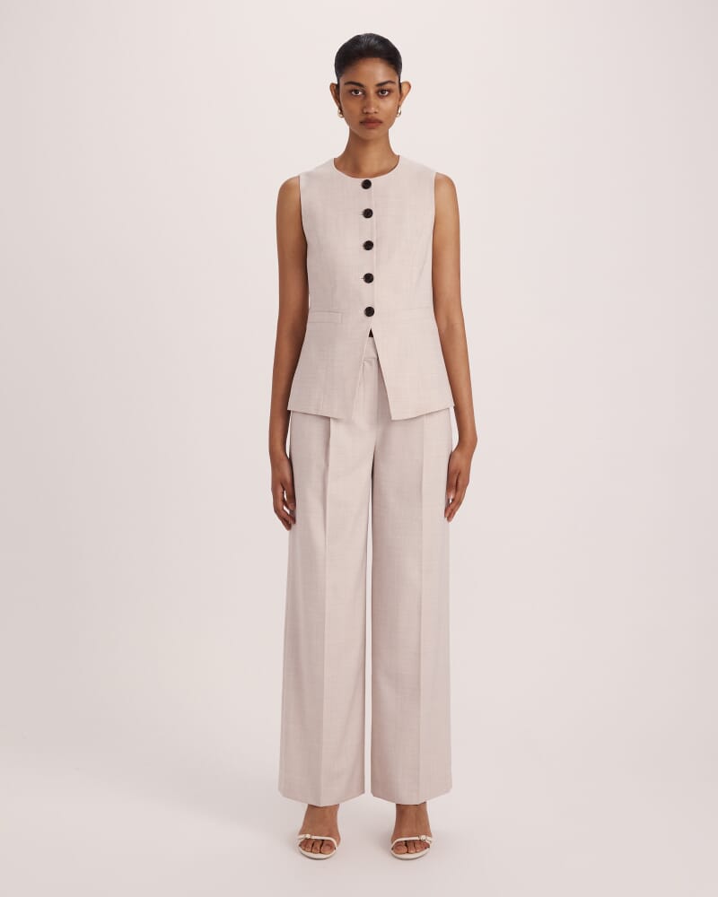 Celeste Wool Pleat Front Pant in OATMEAL MELANGE