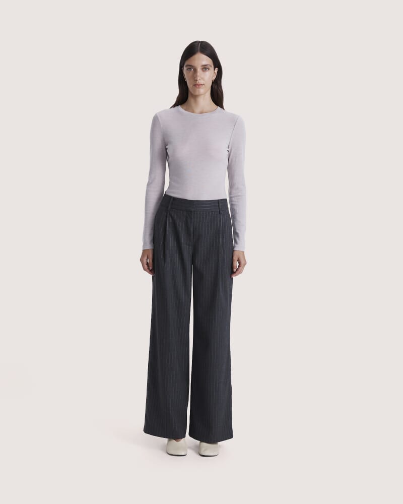 Bobbi Tailored Wide Leg Pant in CHARCOAL/IVORY