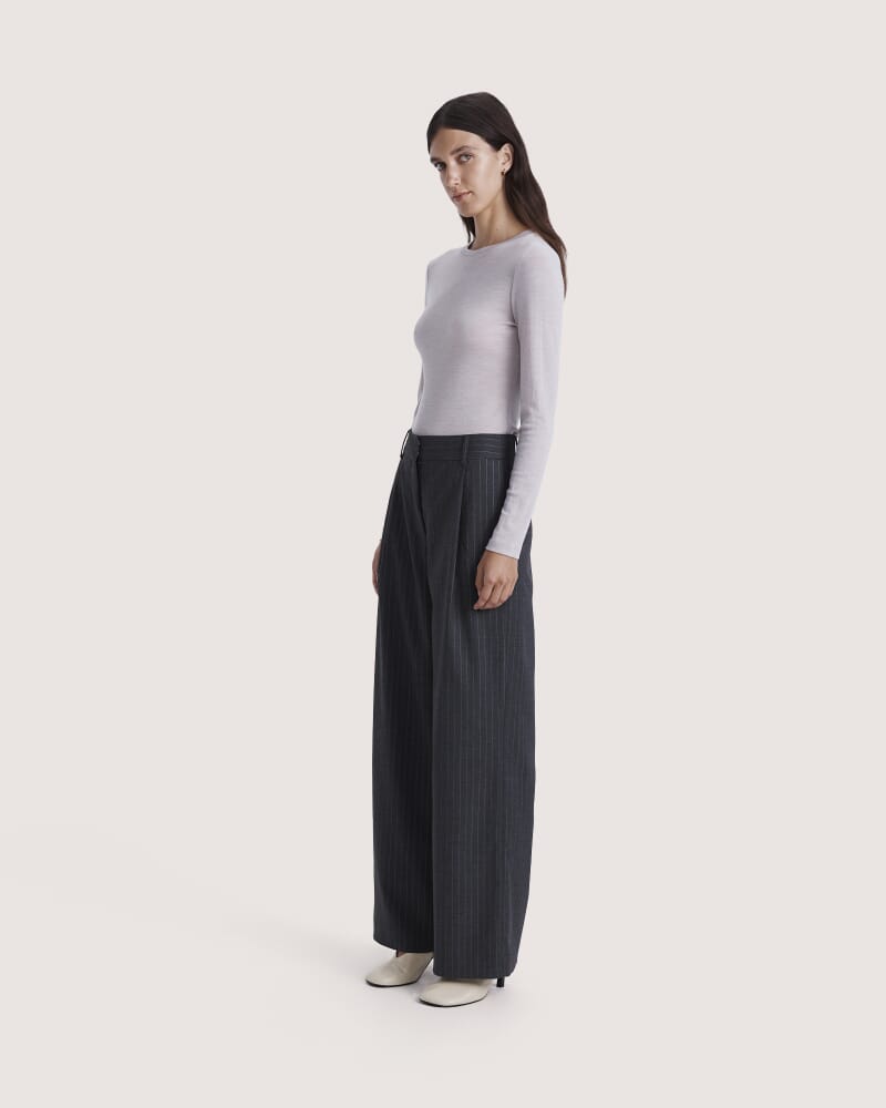 Bobbi Tailored Wide Leg Pant in CHARCOAL/IVORY