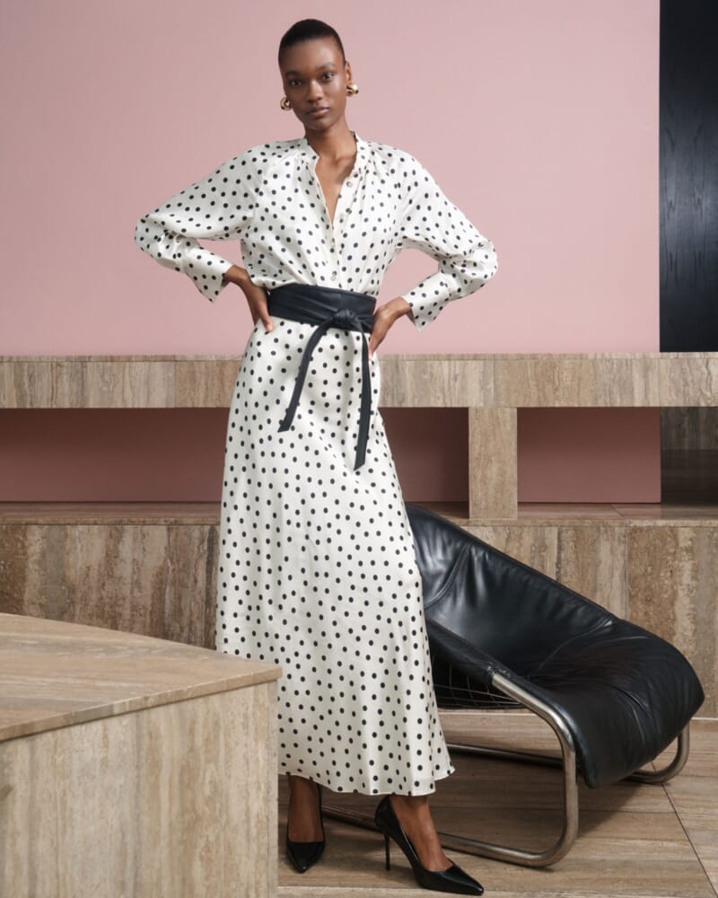 Presley Silk Midi Skirt in IVORY/BLACK