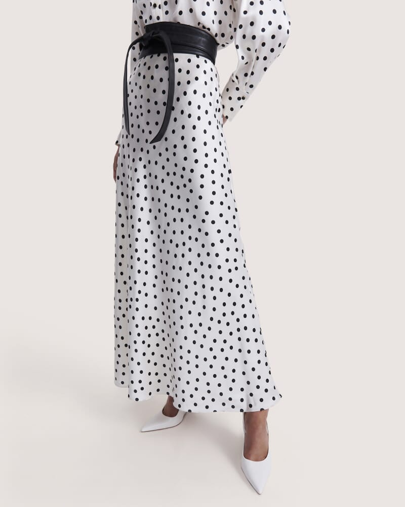 Presley Silk Midi Skirt in IVORY/BLACK