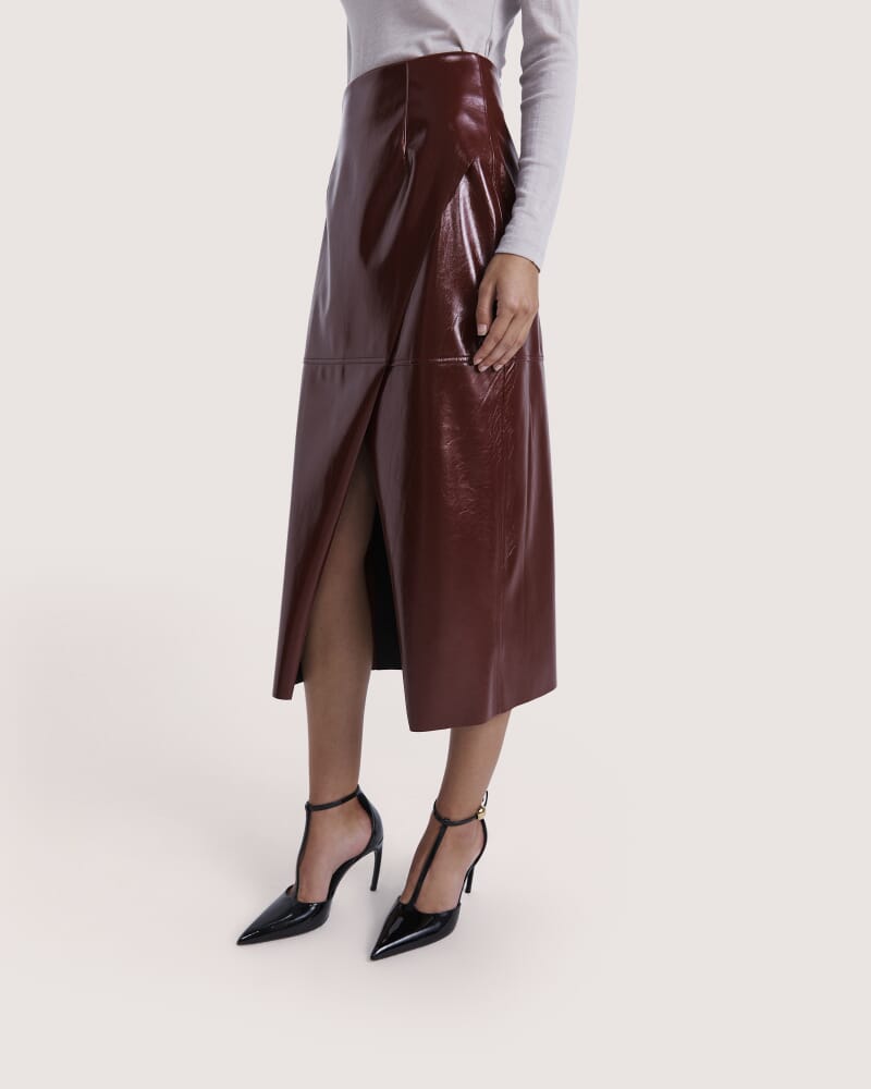 Penelope Patent Midi Skirt in VINO