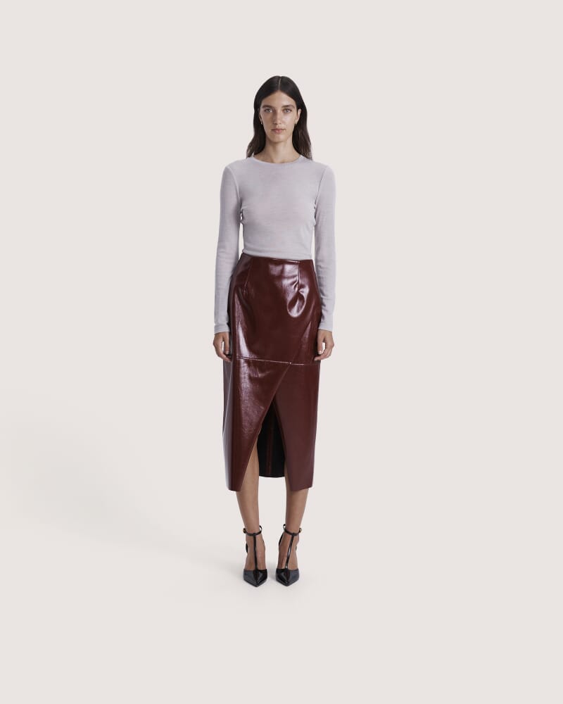 Penelope Patent Midi Skirt in VINO