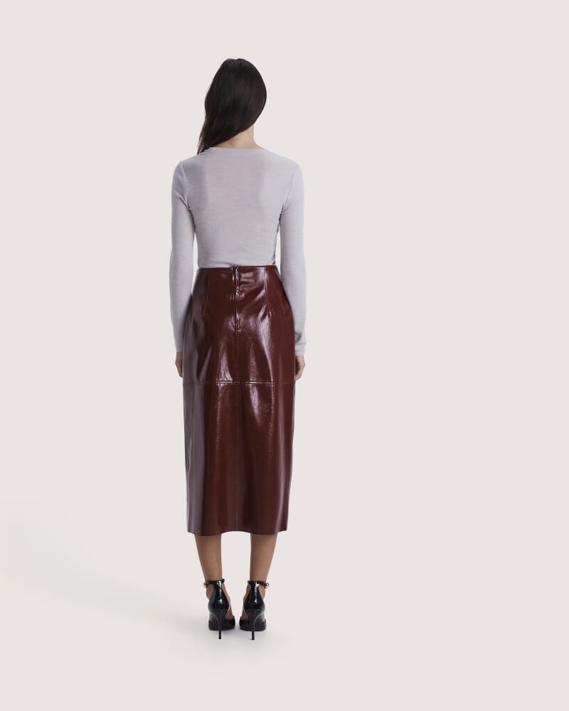 Penelope Patent Midi Skirt in VINO