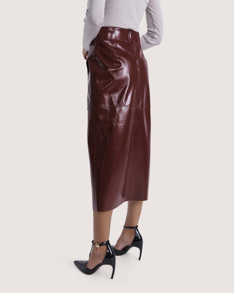Penelope Patent Midi Skirt in VINO