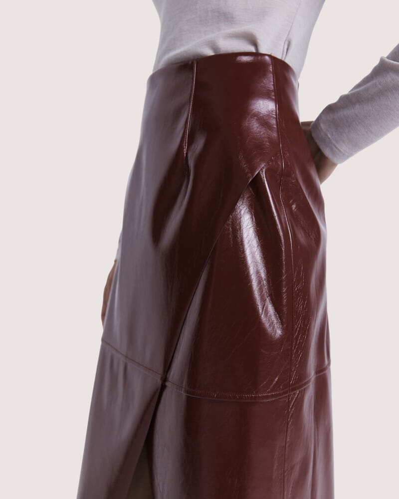 Penelope Patent Midi Skirt in VINO