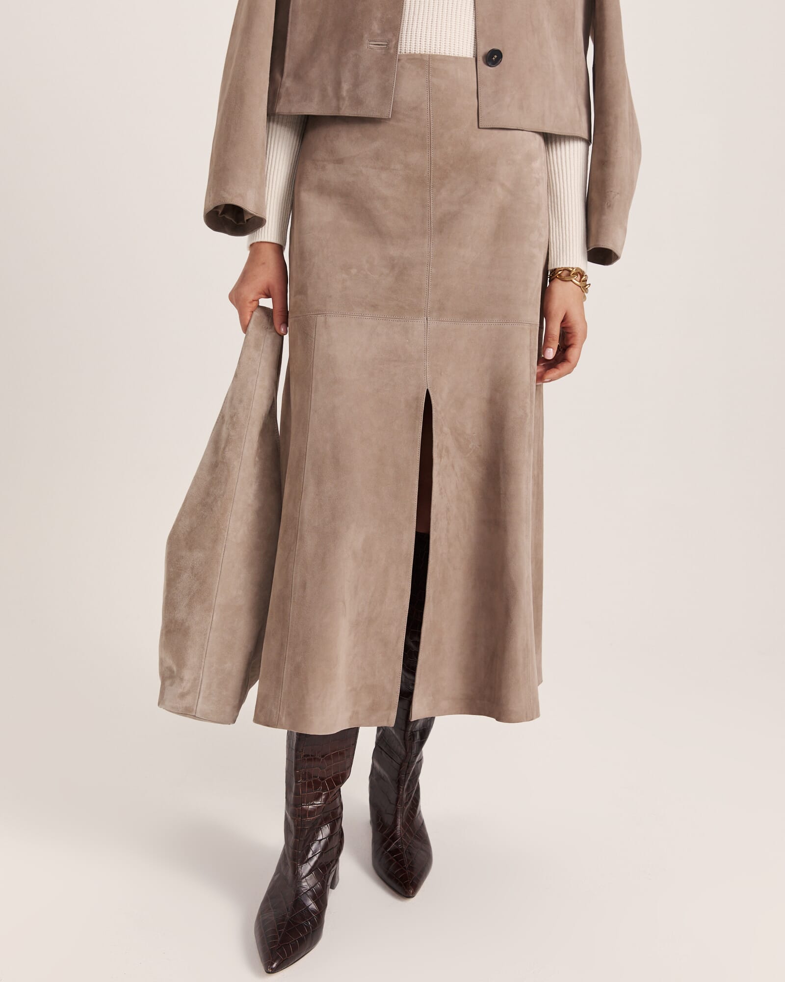 Nadia Suede Leather Midi Skirt