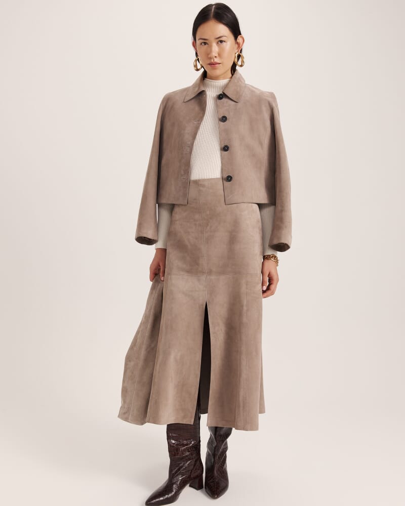Nadia Suede Leather Midi Skirt in MINK
