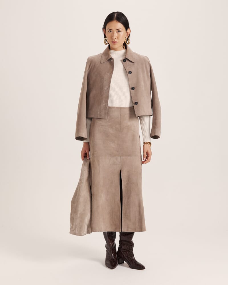 Nadia Suede Leather Midi Skirt in MINK