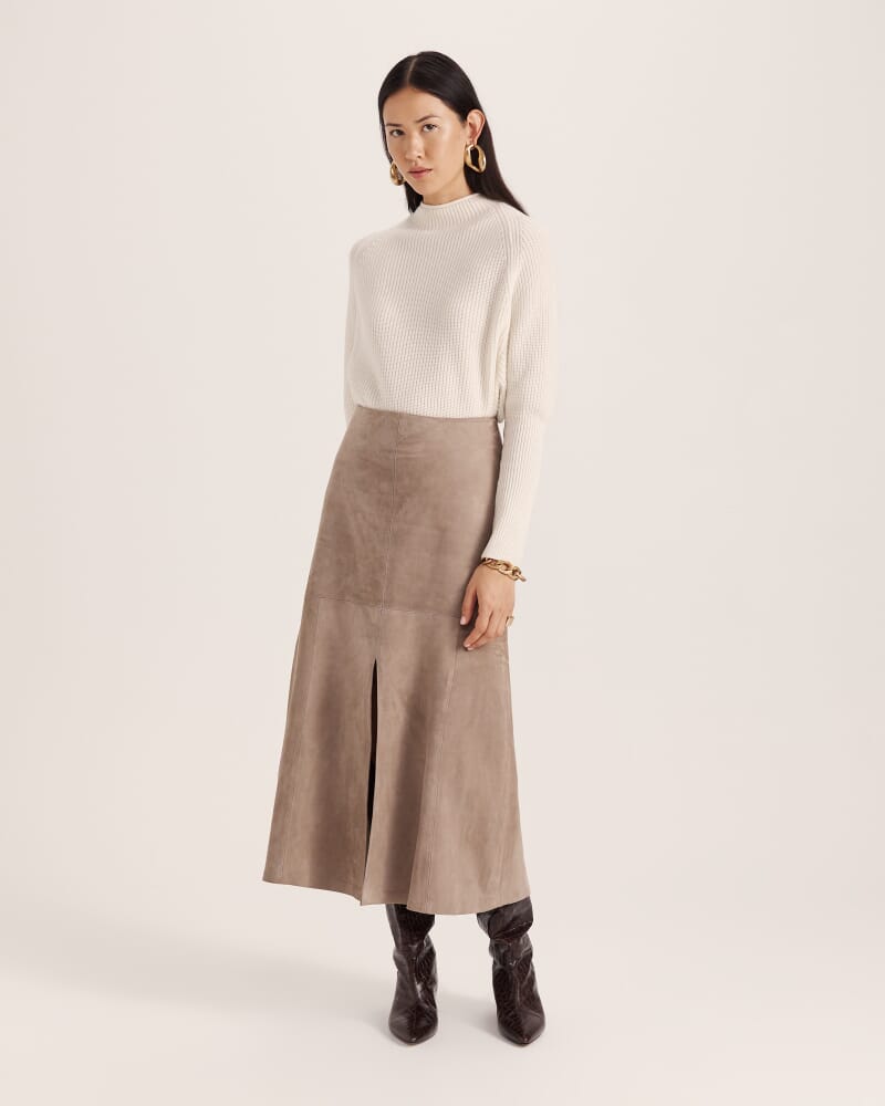 Nadia Suede Leather Midi Skirt in MINK