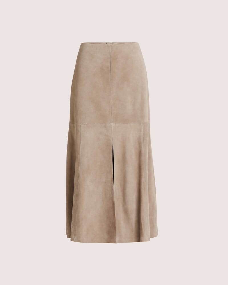 Nadia Suede Leather Midi Skirt in MINK