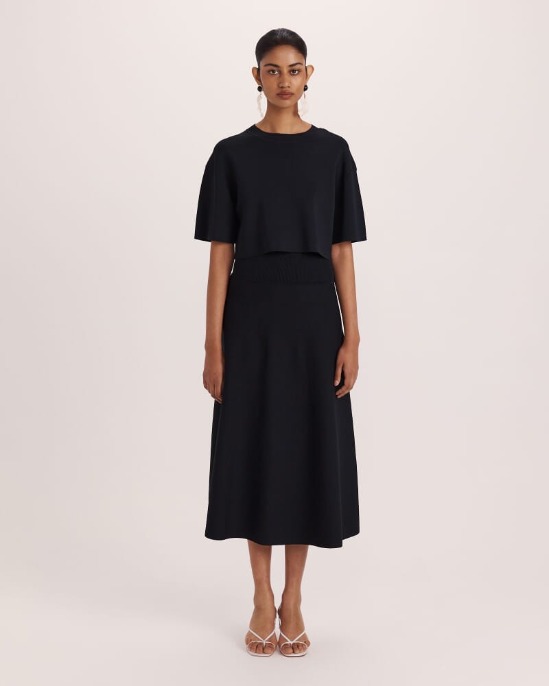 Mia Milano Knit Flared Skirt in BLACK