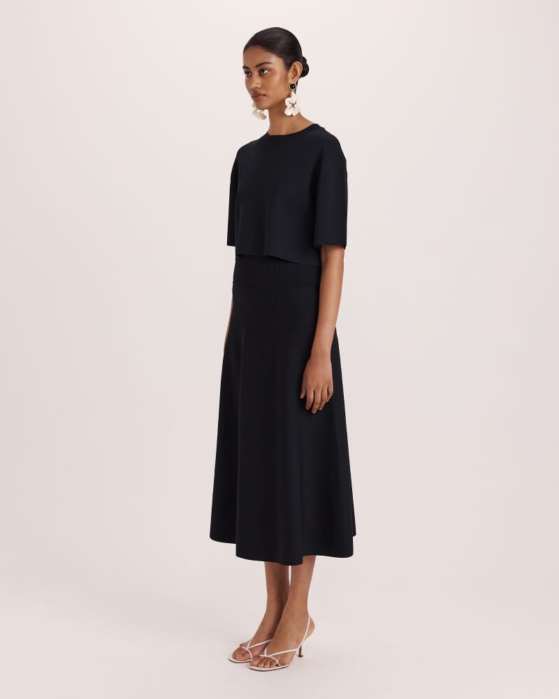 Mia Milano Knit Flared Skirt in BLACK