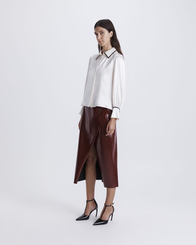 Marie Silk Top in IVORY/BLACK