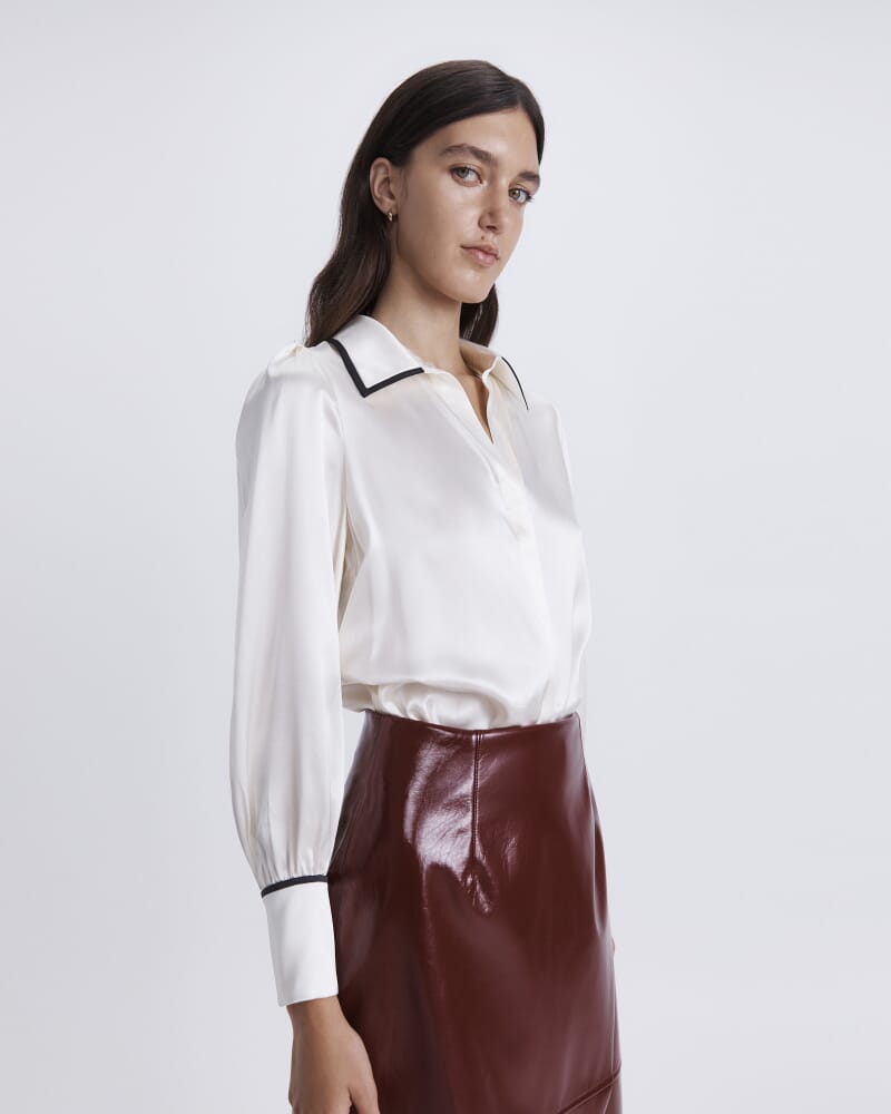 Marie Silk Top in IVORY/BLACK