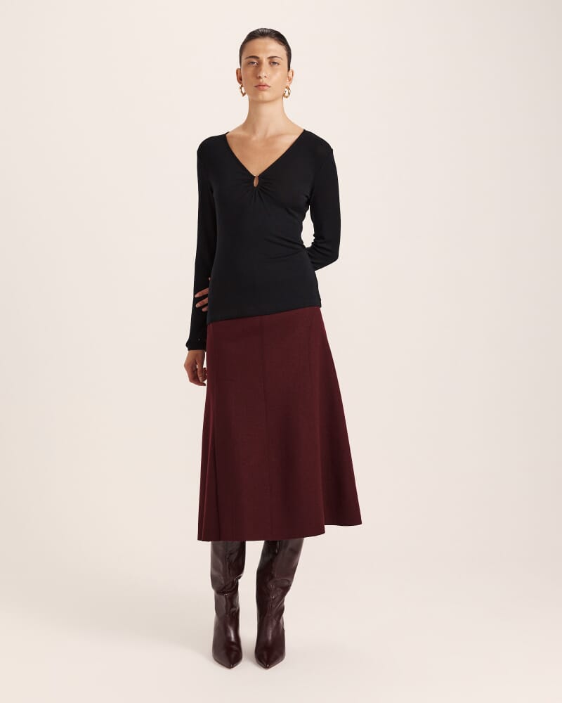 Coco Wool Ruched Long Sleeve Top in BLACK