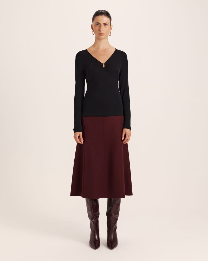 Coco Wool Ruched Long Sleeve Top in BLACK