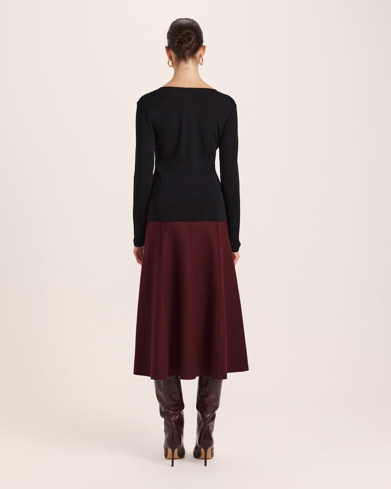 Coco Wool Ruched Long Sleeve Top in BLACK