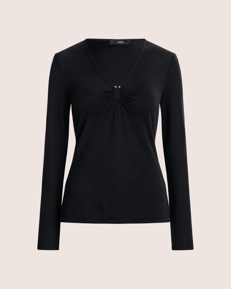 Coco Wool Ruched Long Sleeve Top in BLACK
