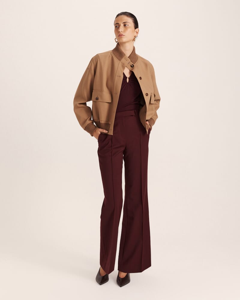 Coco Wool Ruched Long Sleeve Top in PLUM