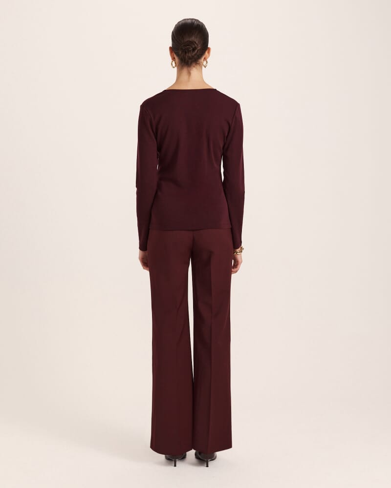 Coco Wool Ruched Long Sleeve Top in PLUM