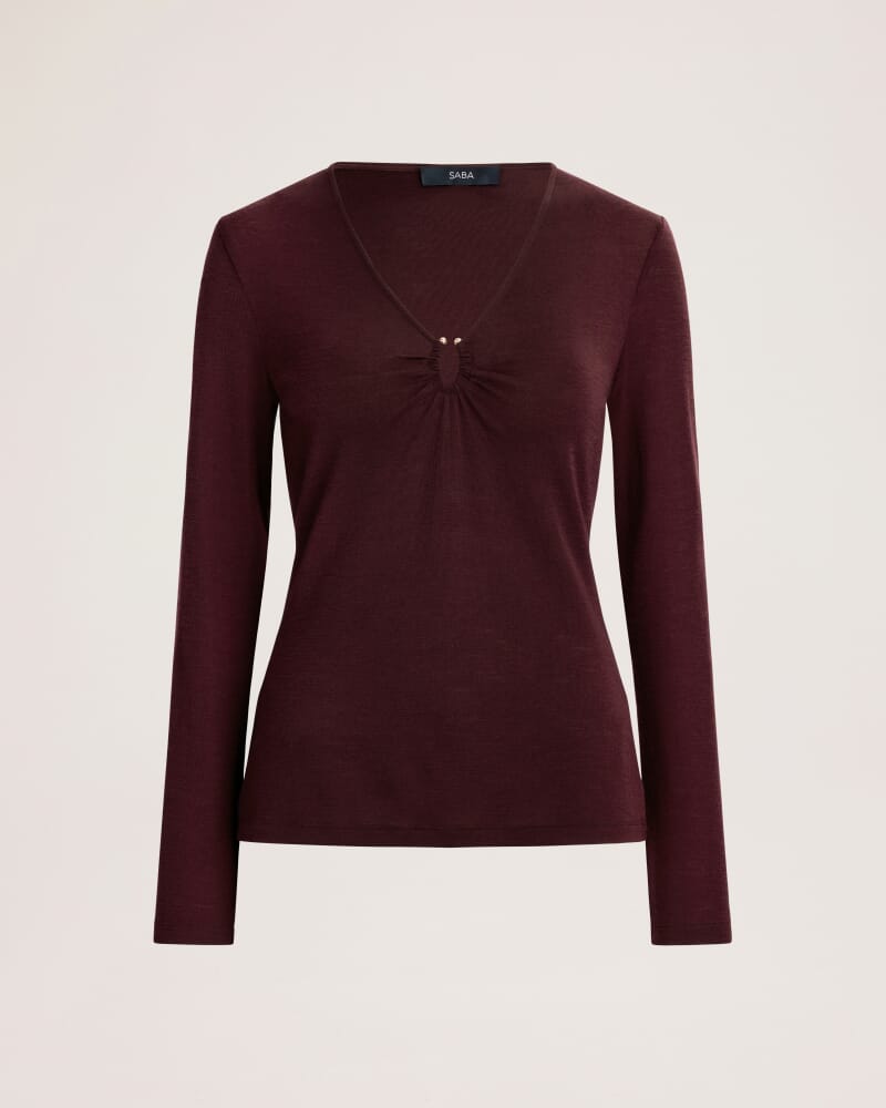 Coco Wool Ruched Long Sleeve Top in PLUM