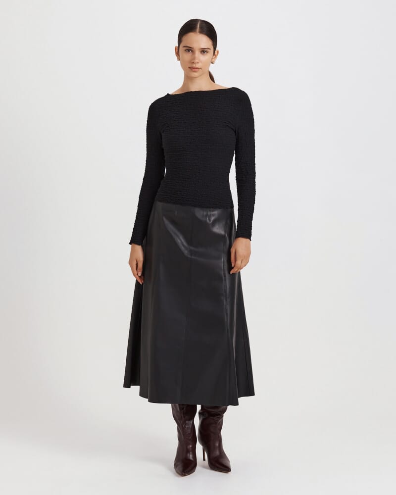 Luna Textured Long Sleeve Top in BLACK