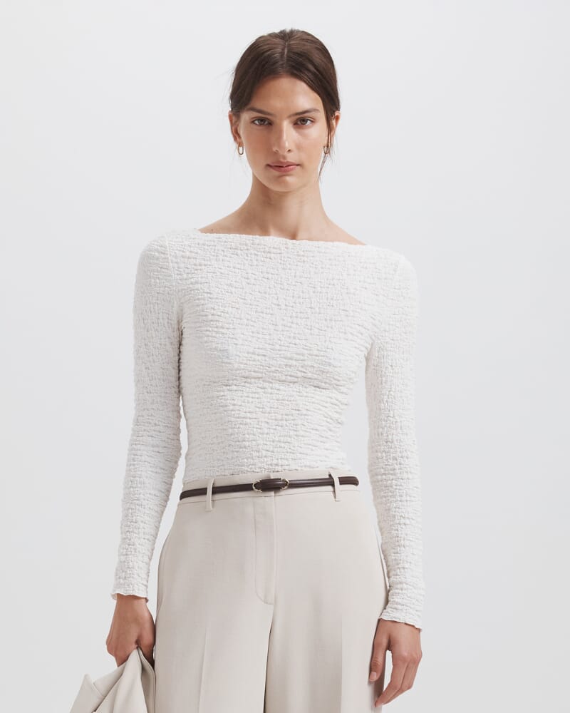 Luna Textured Long Sleeve Top in WHITE