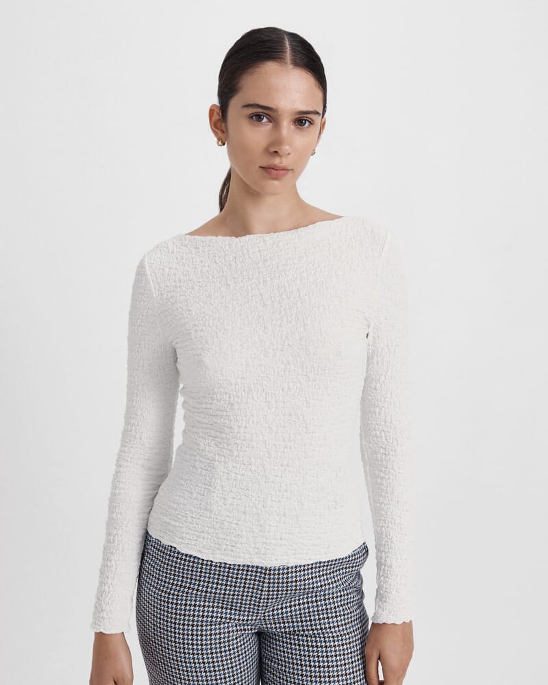 Luna Textured Long Sleeve Top in WHITE