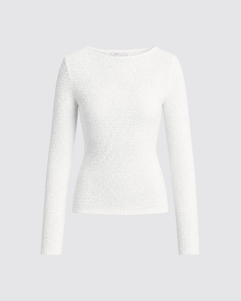 Luna Textured Long Sleeve Top in WHITE