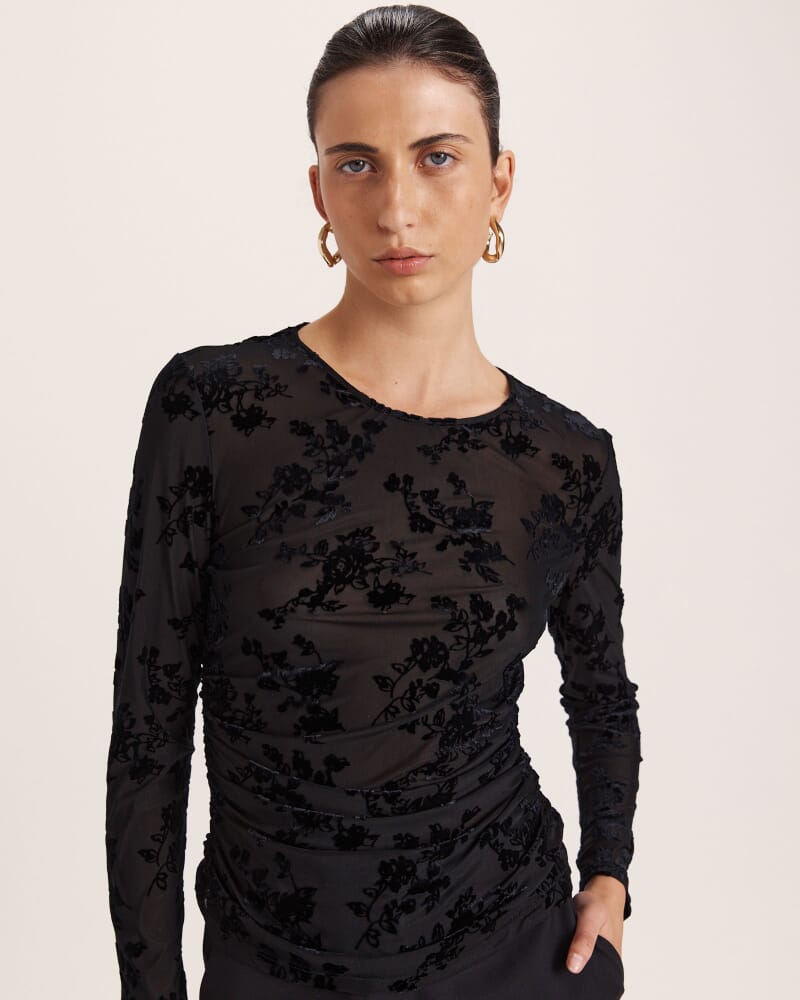 Bowie Burnout Long Sleeve Top in BLACK
