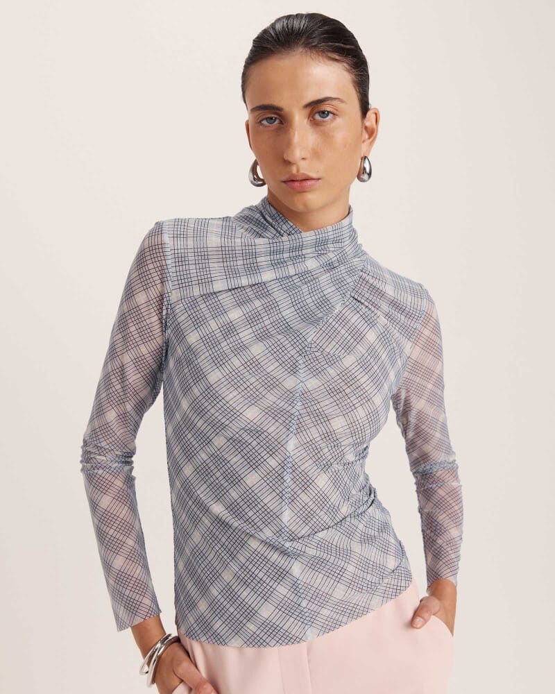 Astrid Check Mesh Long Sleeve Top in MULTI