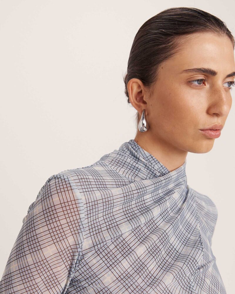 Astrid Check Mesh Long Sleeve Top in MULTI