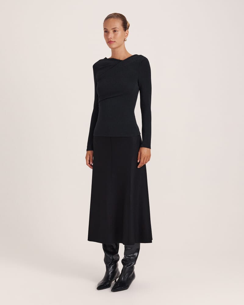 Birdie Sparkle Long Sleeve Top in BLACK