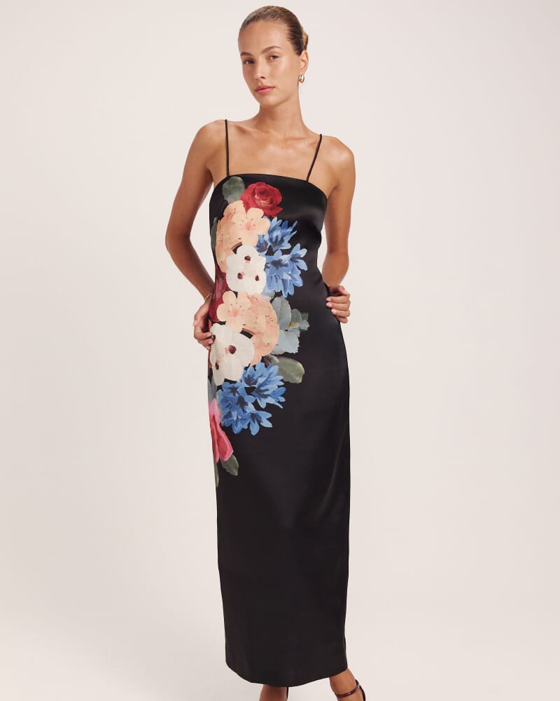 Corsage Midi Dress in BLACK MULTI