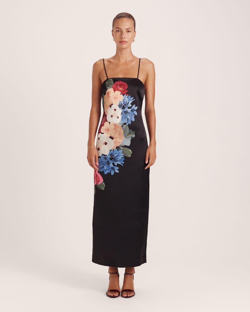 Corsage Midi Dress in BLACK MULTI