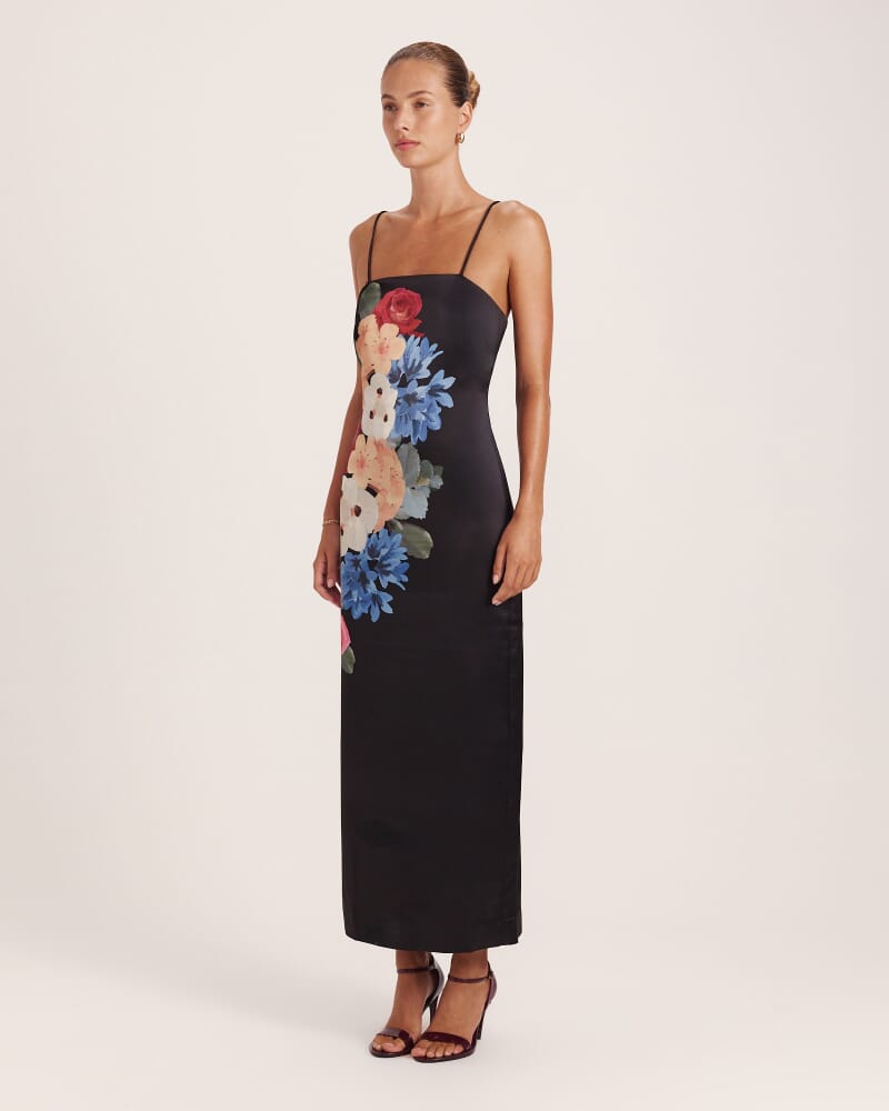 Corsage Midi Dress in BLACK MULTI
