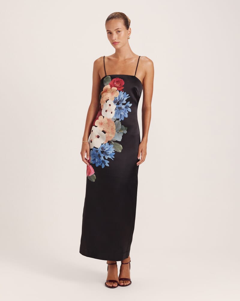 Corsage Midi Dress in BLACK MULTI