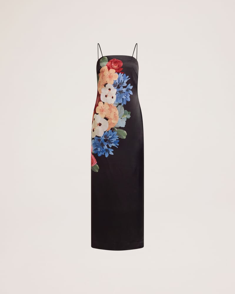 Corsage Midi Dress in BLACK MULTI