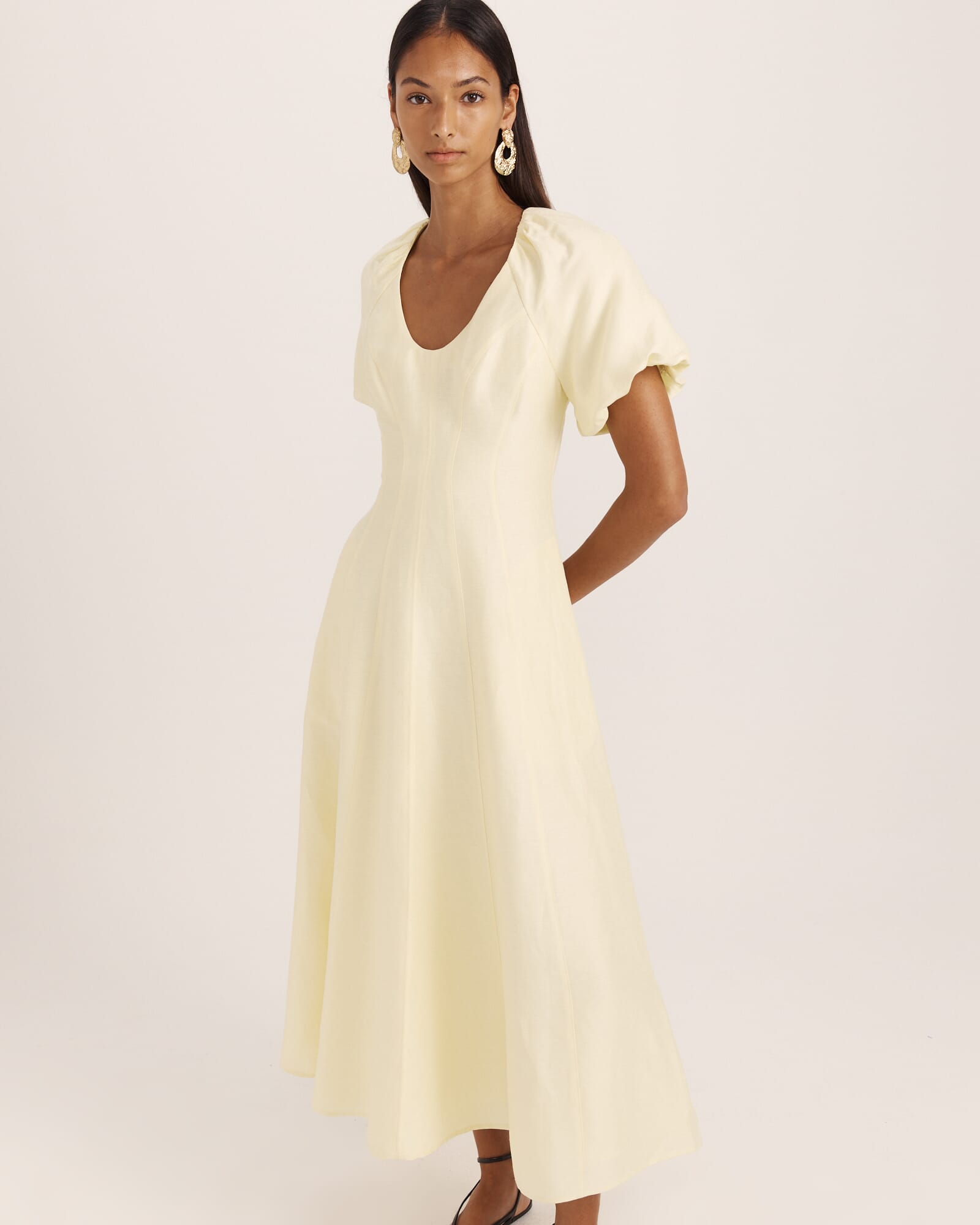 Neve Linen Blend Panel Midi Dress
