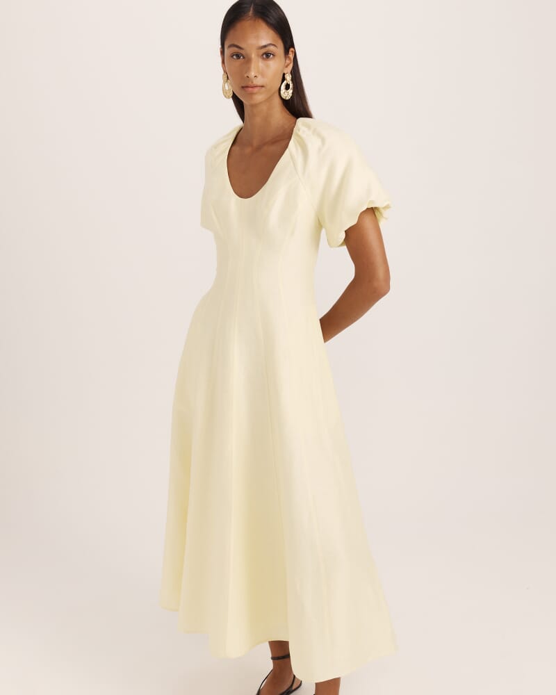 Neve Linen Blend Panel Midi Dress in LIMONCELLO