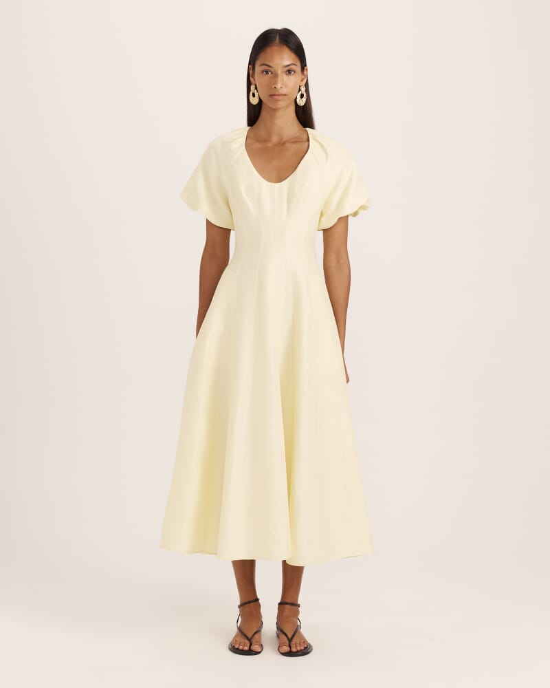 Neve Linen Blend Panel Midi Dress in LIMONCELLO