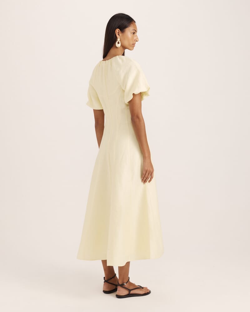 Neve Linen Blend Panel Midi Dress in LIMONCELLO