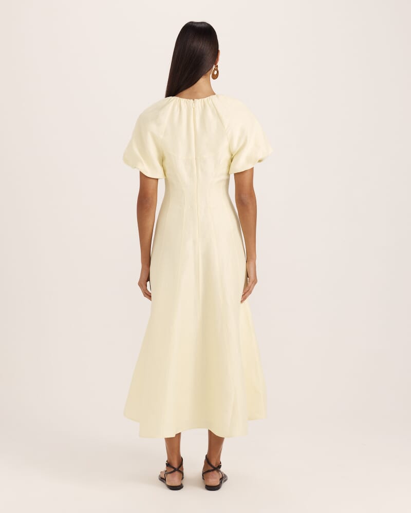 Neve Linen Blend Panel Midi Dress in LIMONCELLO