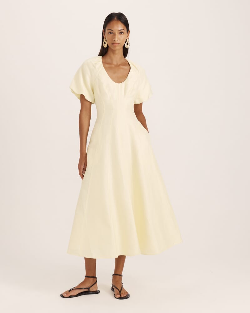 Neve Linen Blend Panel Midi Dress in LIMONCELLO