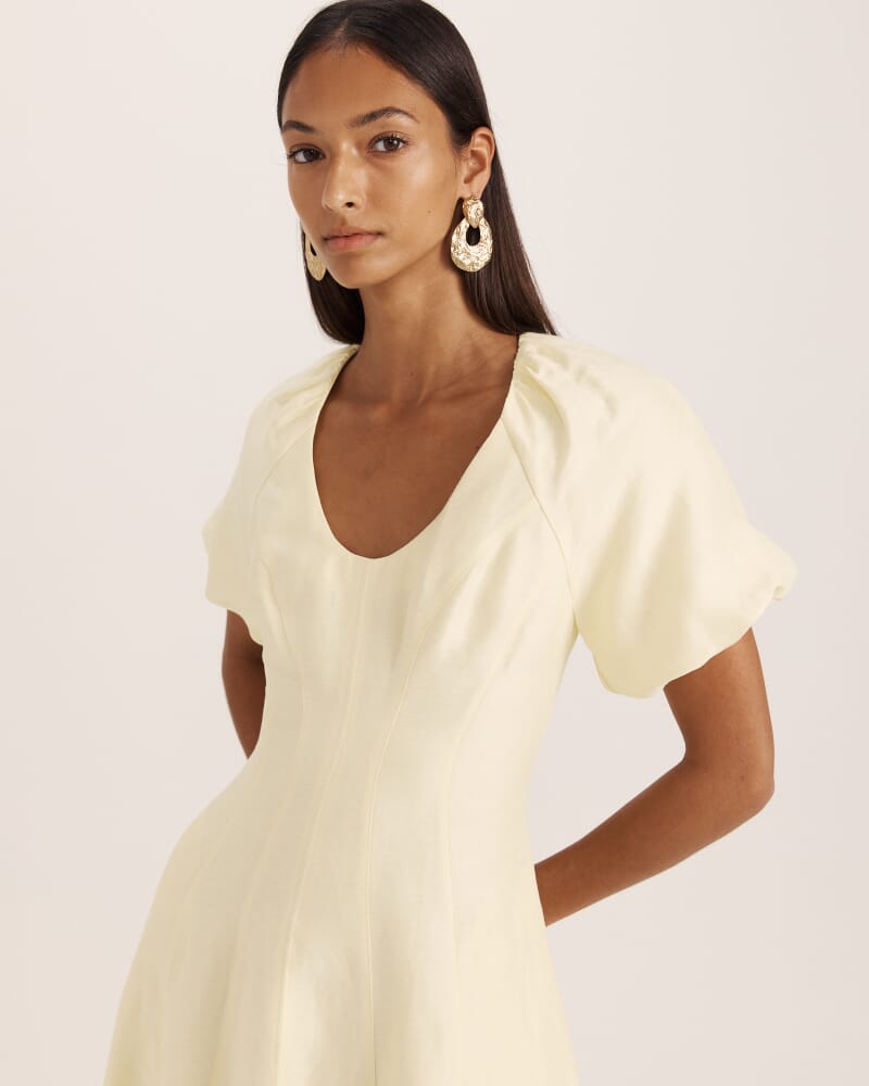 Neve Linen Blend Panel Midi Dress in LIMONCELLO