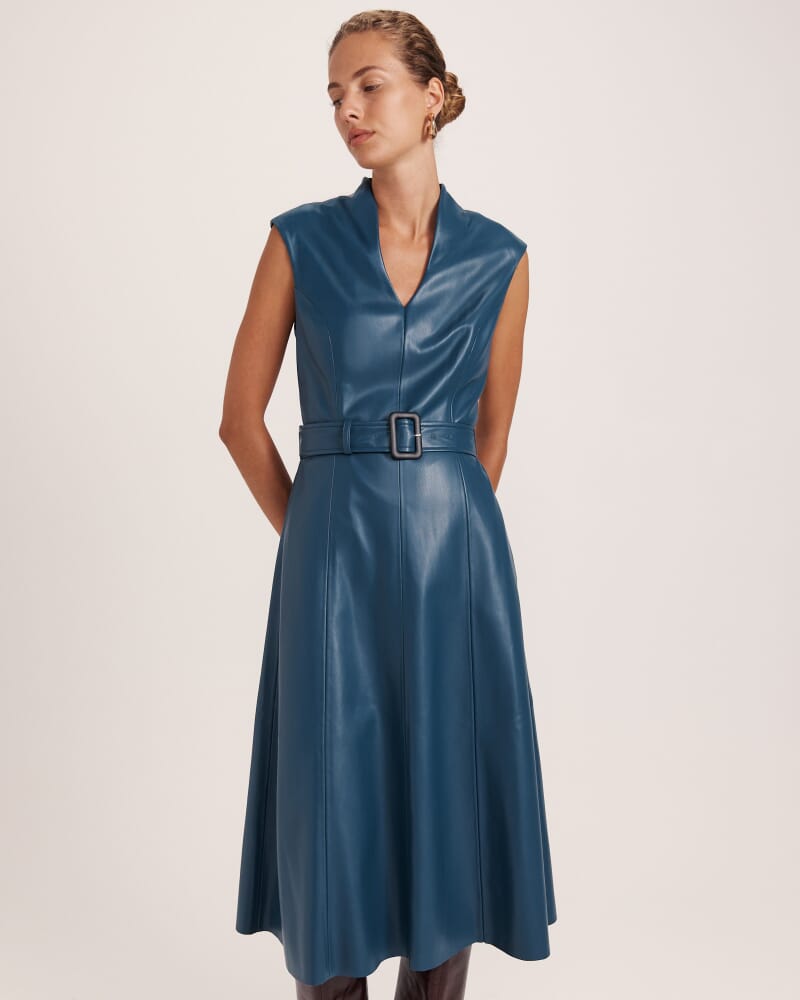 Viv Faux Leather Midi Dress in PEACOCK