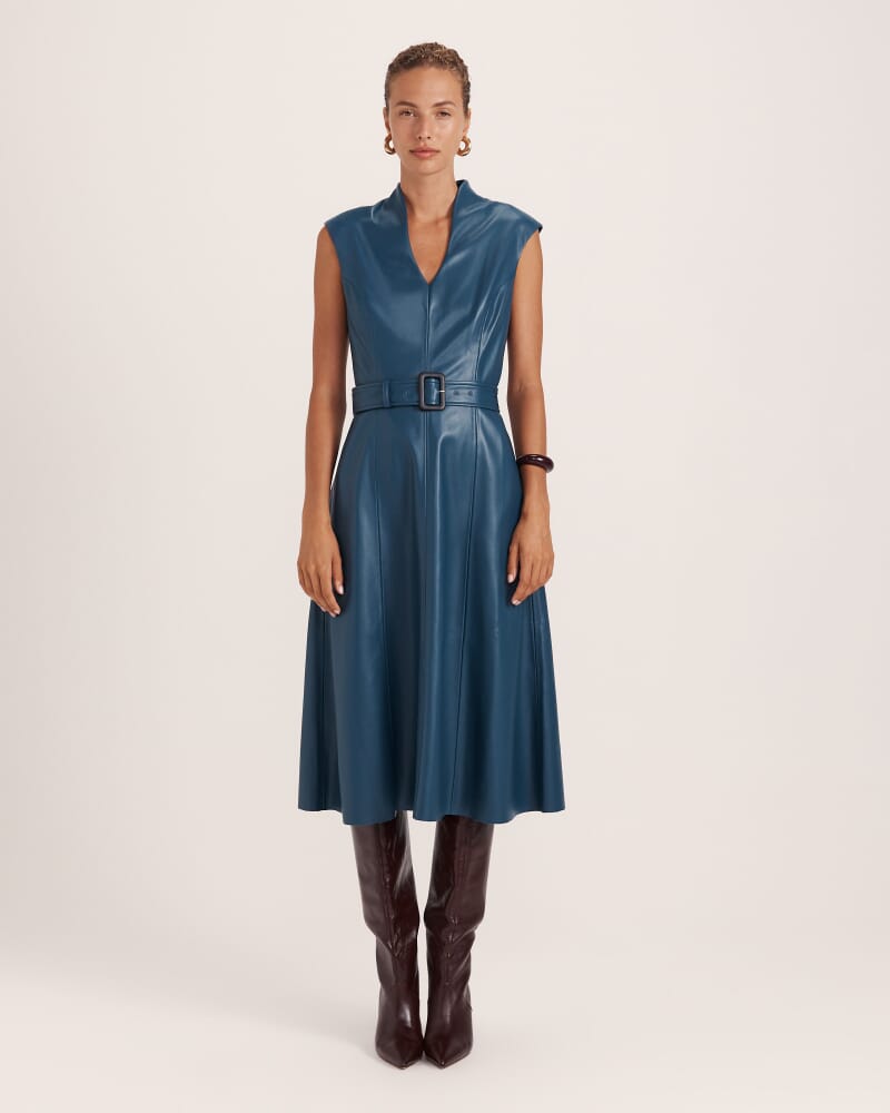 Viv Faux Leather Midi Dress in PEACOCK