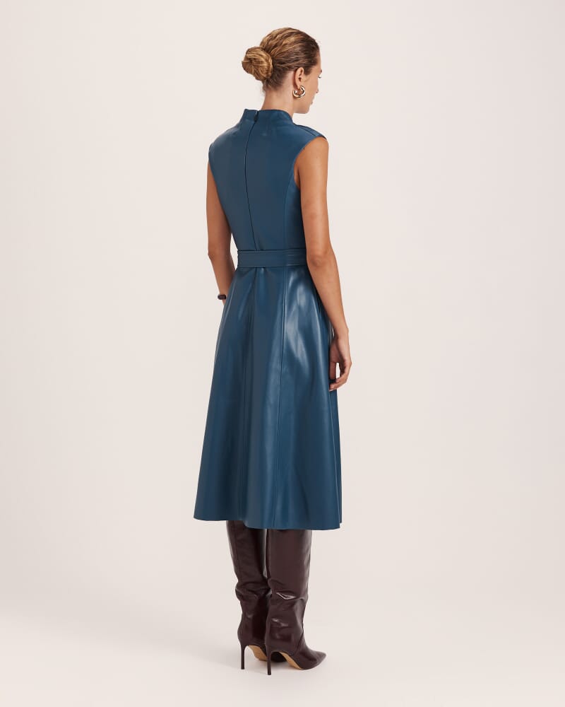 Viv Faux Leather Midi Dress in PEACOCK
